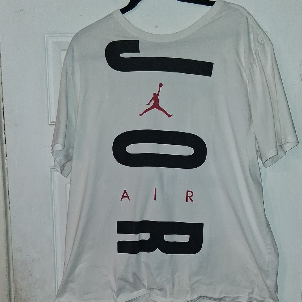 White T-Shirt with Black and Red Graphic